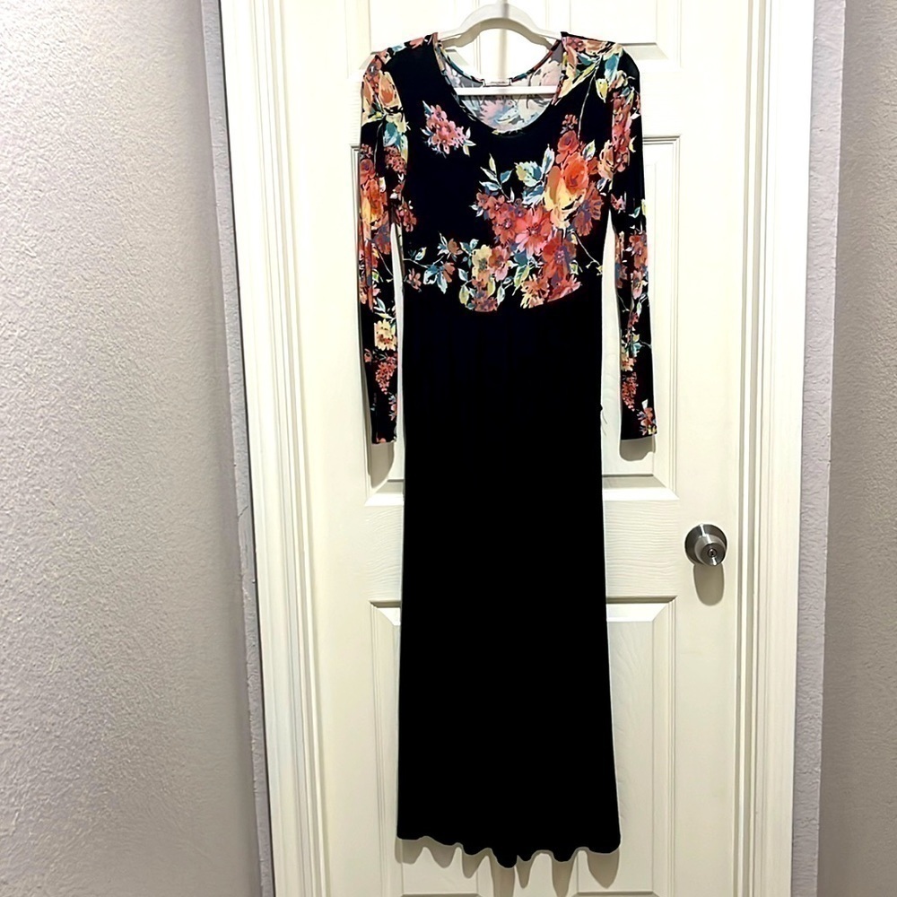 12pm By Mon Ami Floral Black Long Maxi Womens Dress Size Small